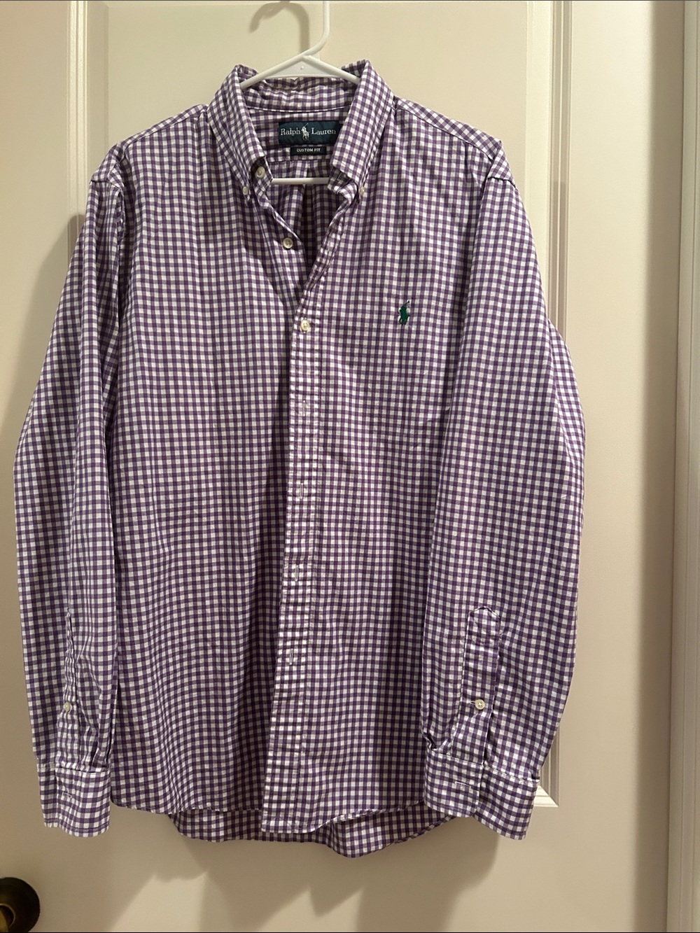 Ralph Lauren Purple Gingham Button-Down Shirt w/button collar Long Sleeve size L